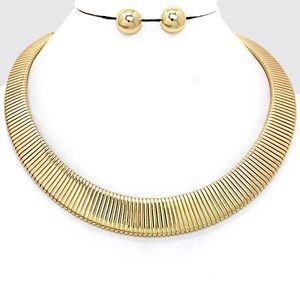 Gold Choker Necklace And Earrings Set